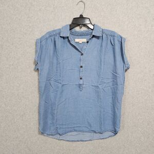 Loft Half Button Chambray Shirt Size XS Womens Sleeveless Relaxed Casual Top